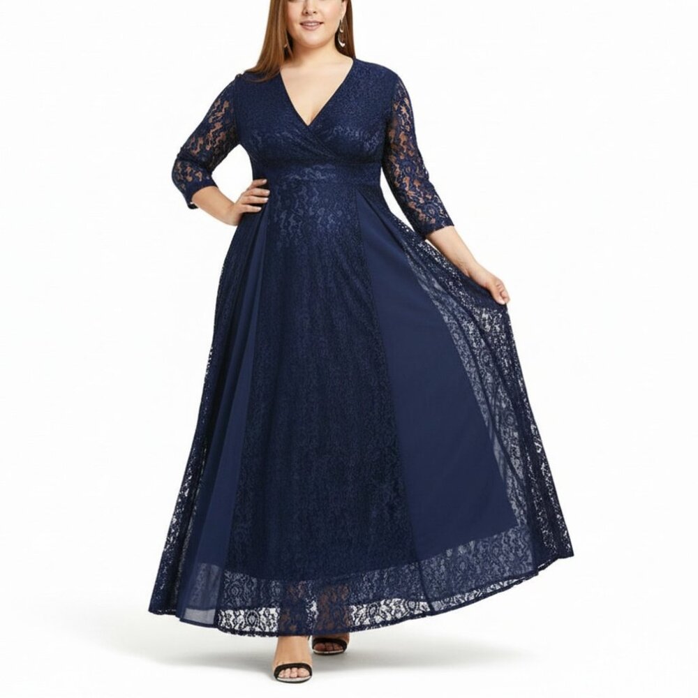 Yisibia 4XL Navy Lace Ball Gown Formal Plus Size Ladies Long Maxi Dress NWT - Picture 5 of 6
